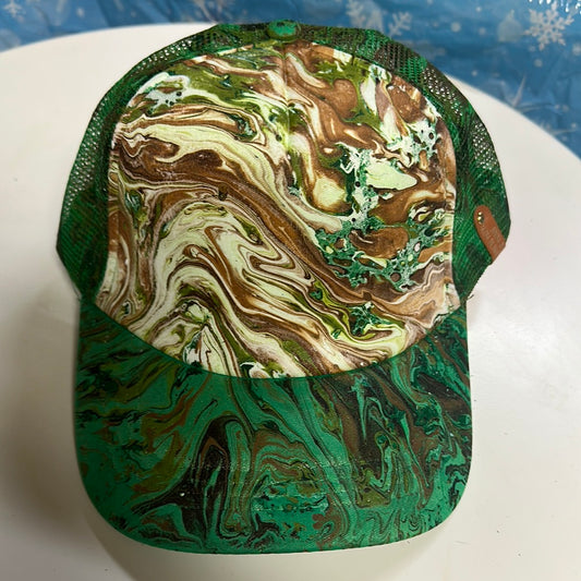Water Marbled Truckers Hat! Greens & Browns