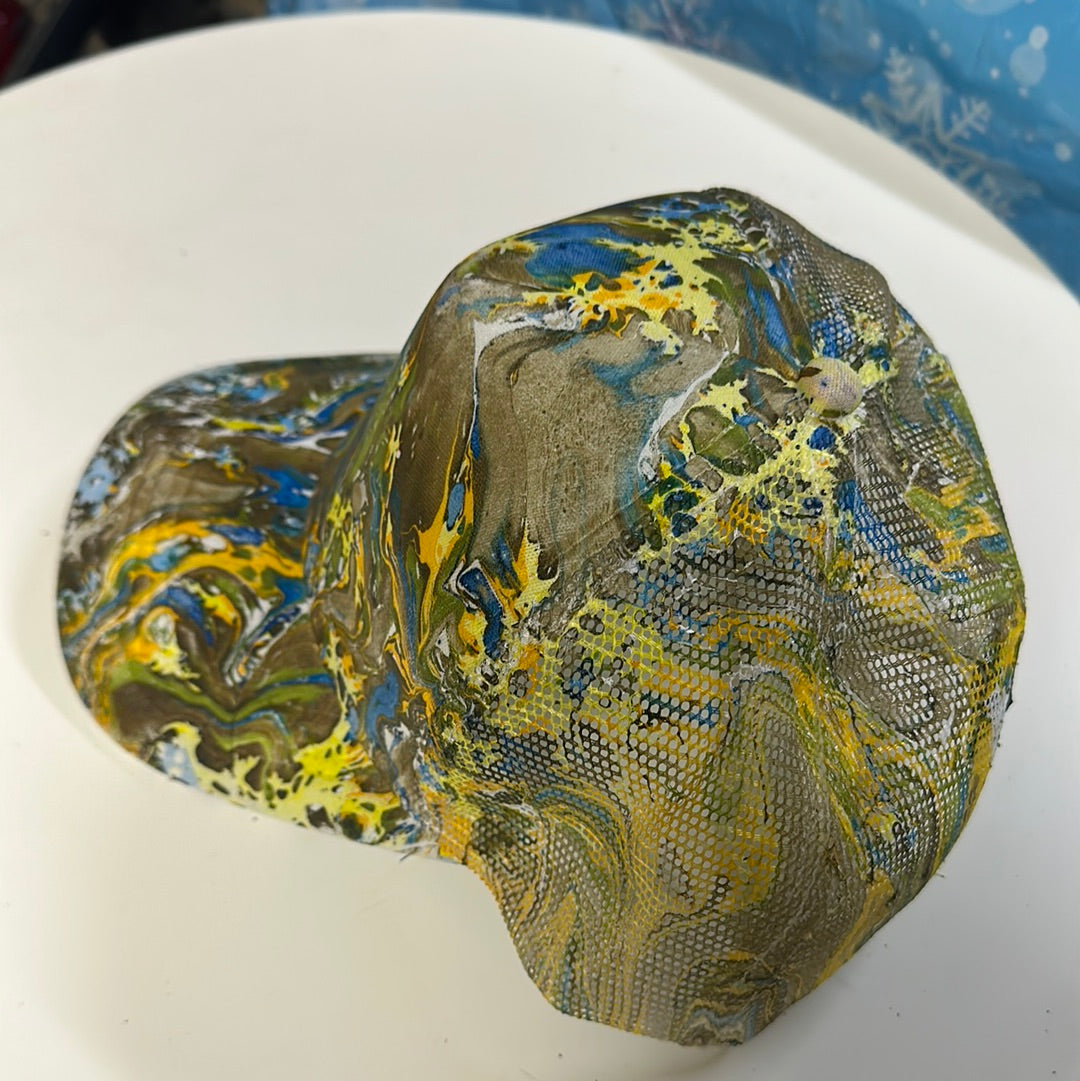 Water Marbled Truckers Hat! Brown, Yellow, Green & Blue