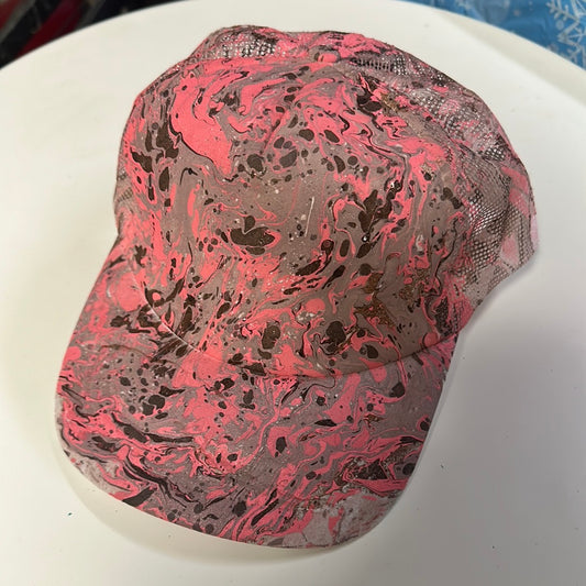 Water Marbled Truckers Hat! Pink, Tan & Brown