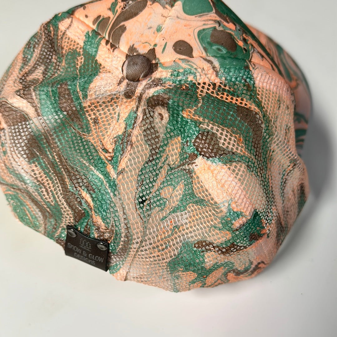 Water Marbled Truckers Hat! Green, Orange & Brown