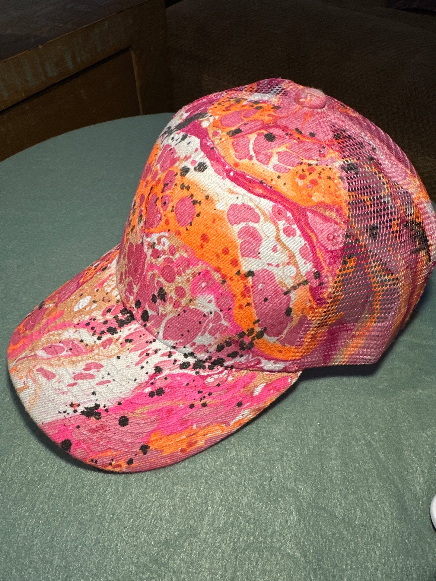 Water Marbled Baseball Hat! Neon Orange, Neon Pink, Rose Gold & Black!