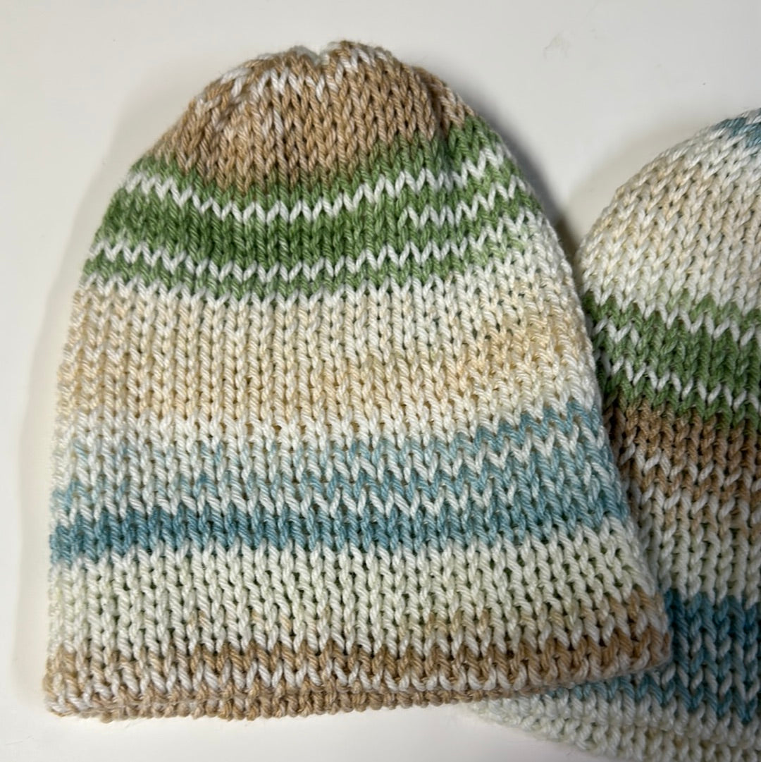TODDLER - Handmade Beanie! Tan, Green & Blue!