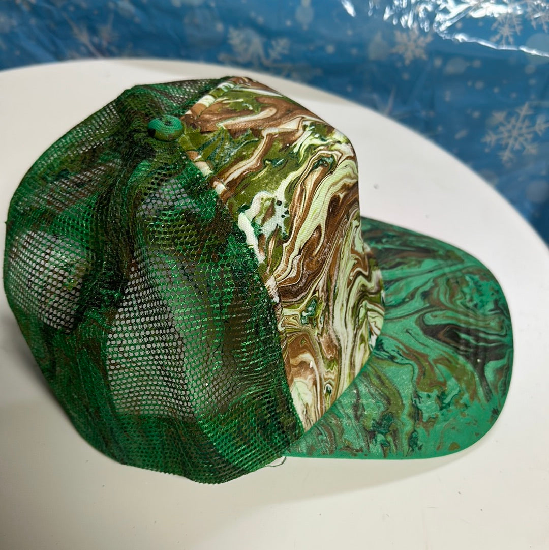 Water Marbled Truckers Hat! Greens & Browns