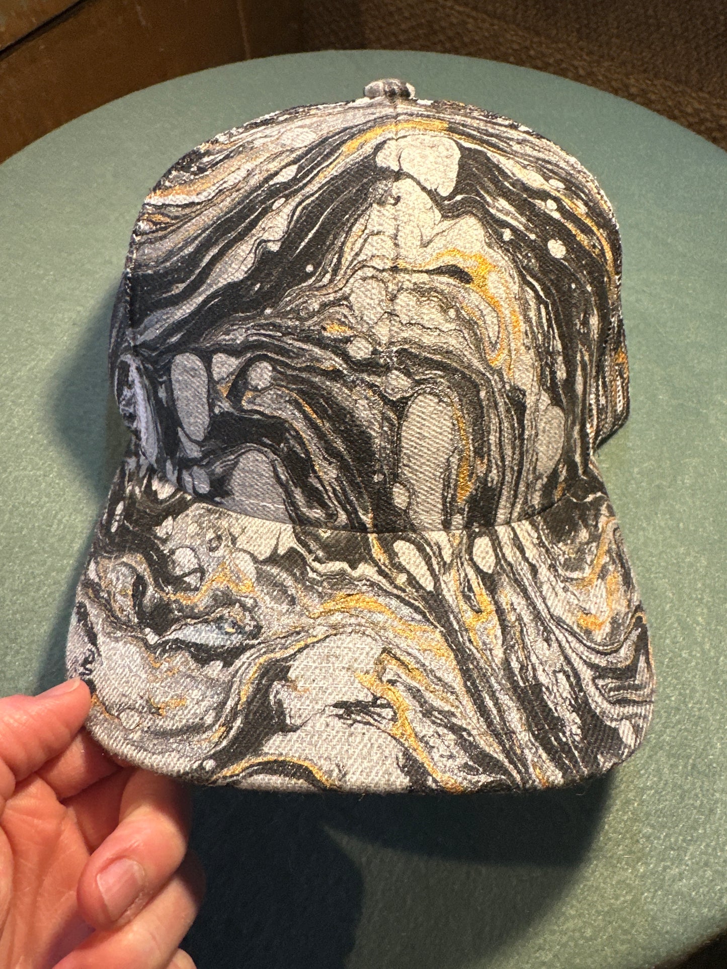 Water Marbled Truckers Hat! Gray, Gold, Black & Charcoal
