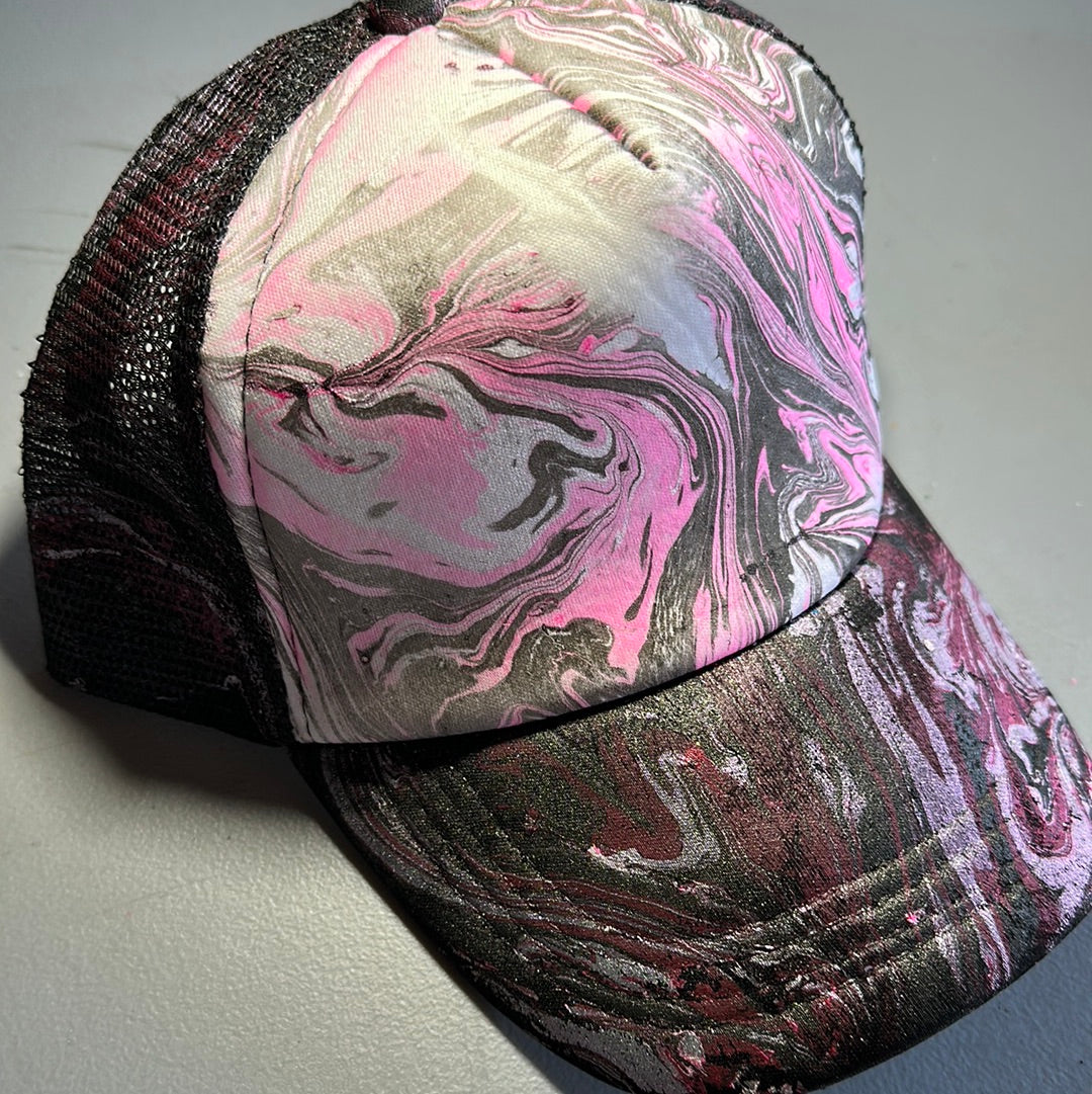 Water Marbled Truckers Hat! Pink, White & Black