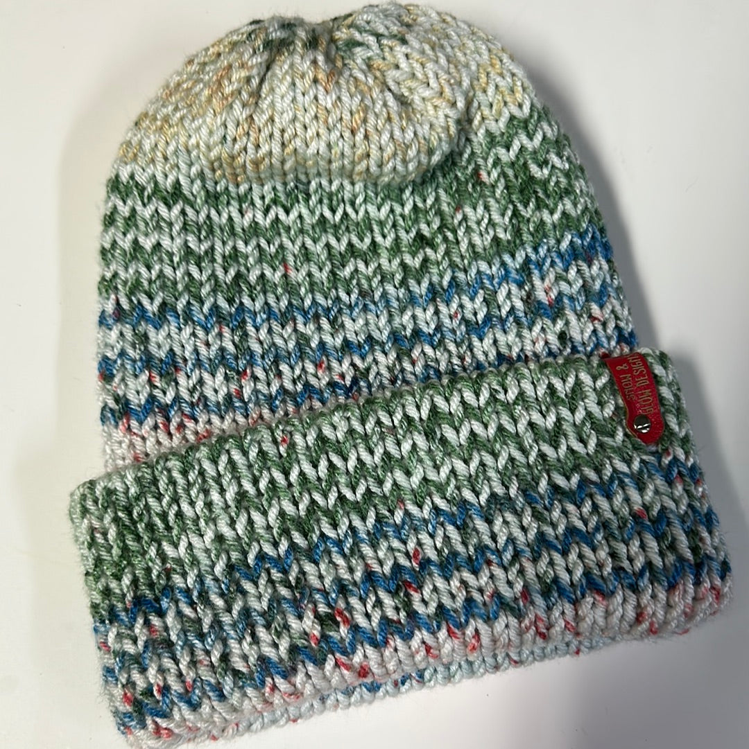 Handmade Beanie! Blue & Green Pattern!