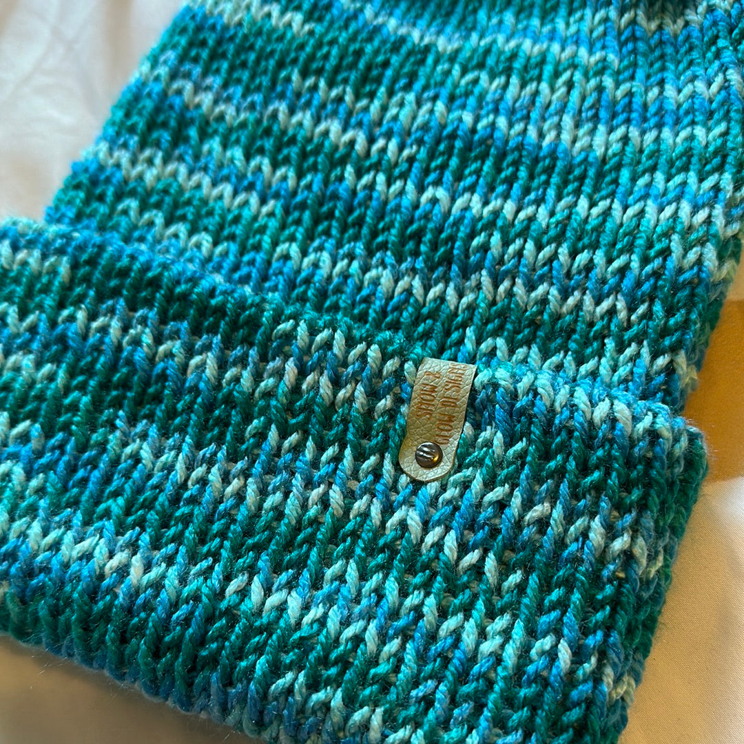 Handmade Beanie! Metallic Teal Pattern