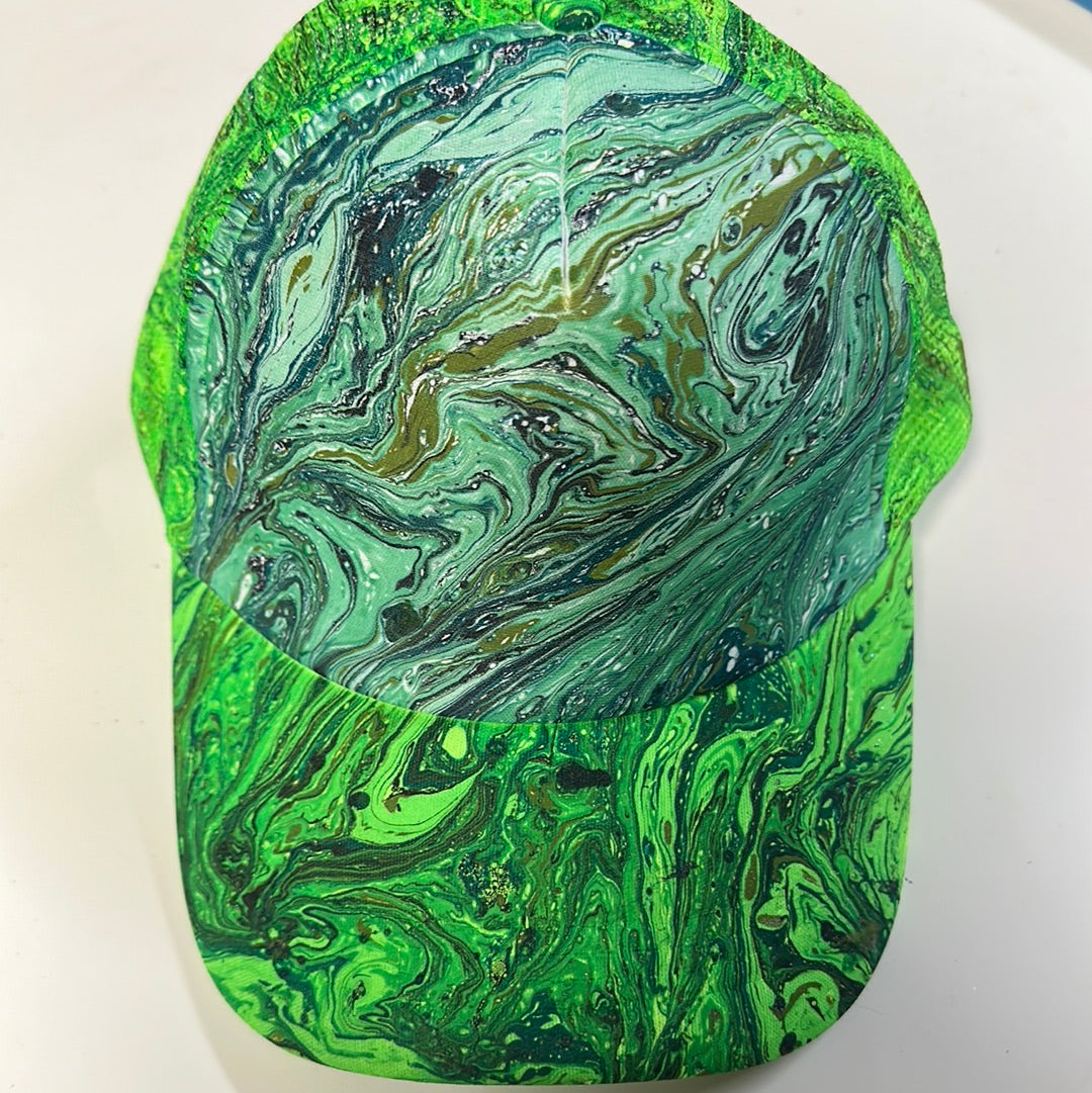 Water Marbled Truckers Hat! Greens, Blues & Teal