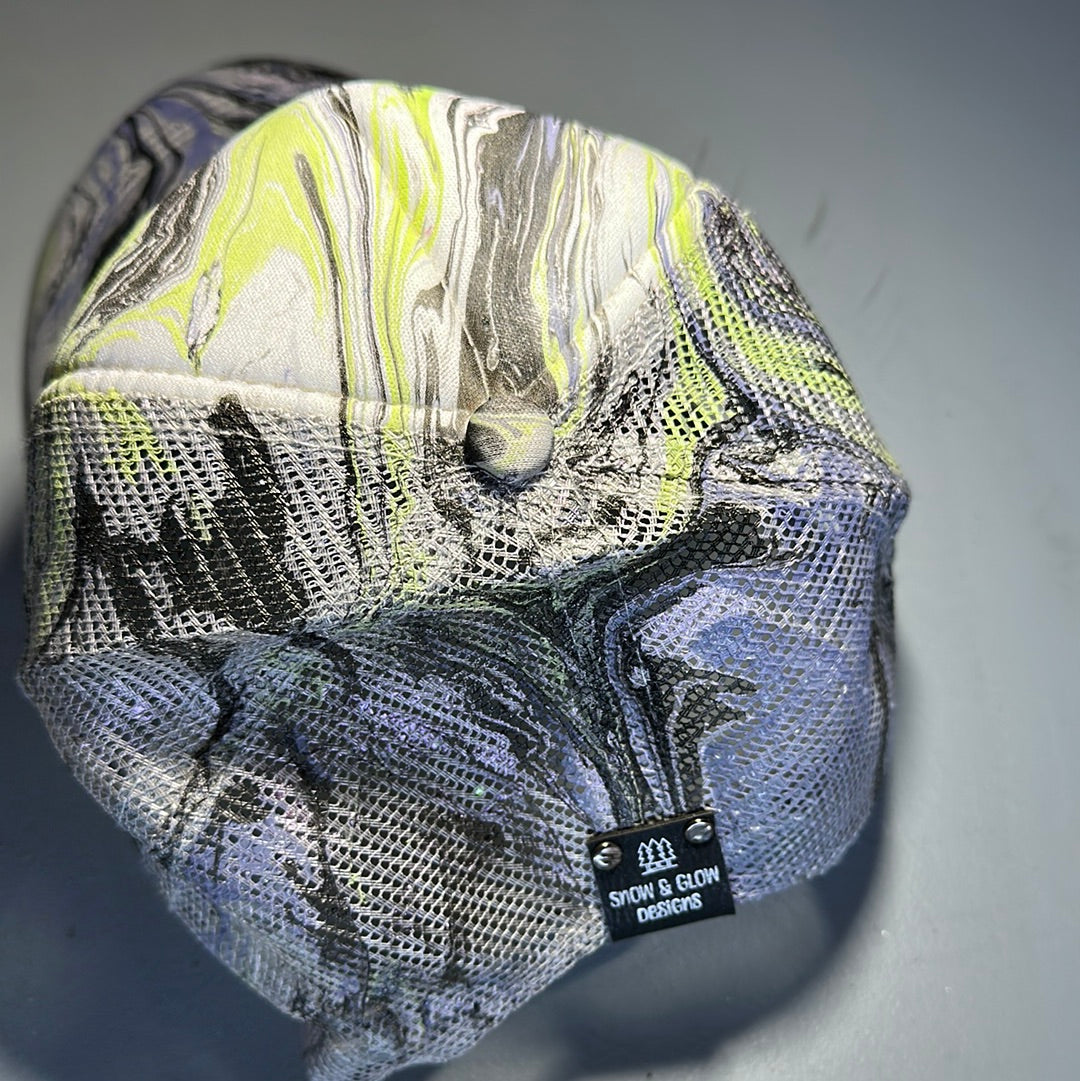 Water Marbled Truckers Hat! Purple, Lime, Gray & Black