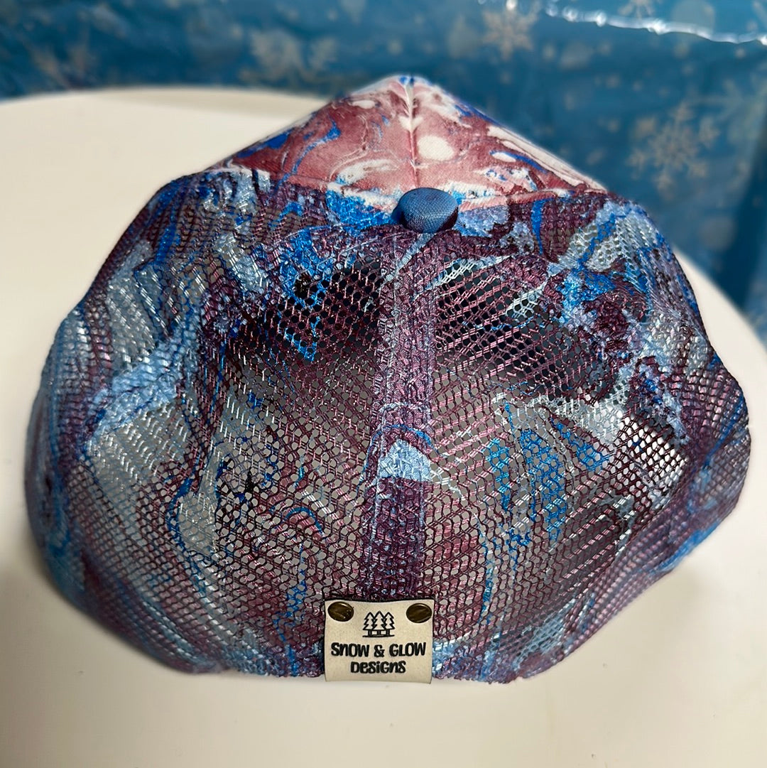 Water Marbled Truckers Hat! Blue & Maroon