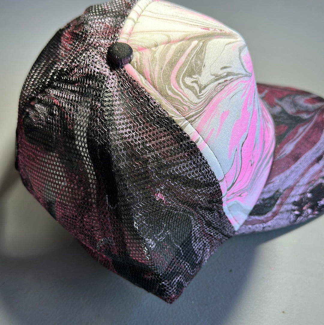 Water Marbled Truckers Hat! Hot Pink, White & Black