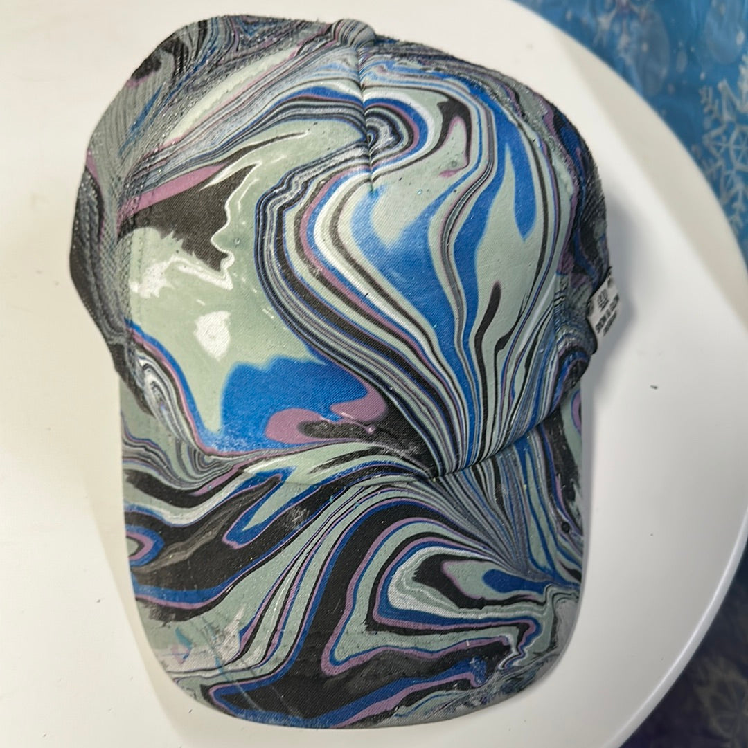 Water Marbled Truckers Hat! Cool Tones!