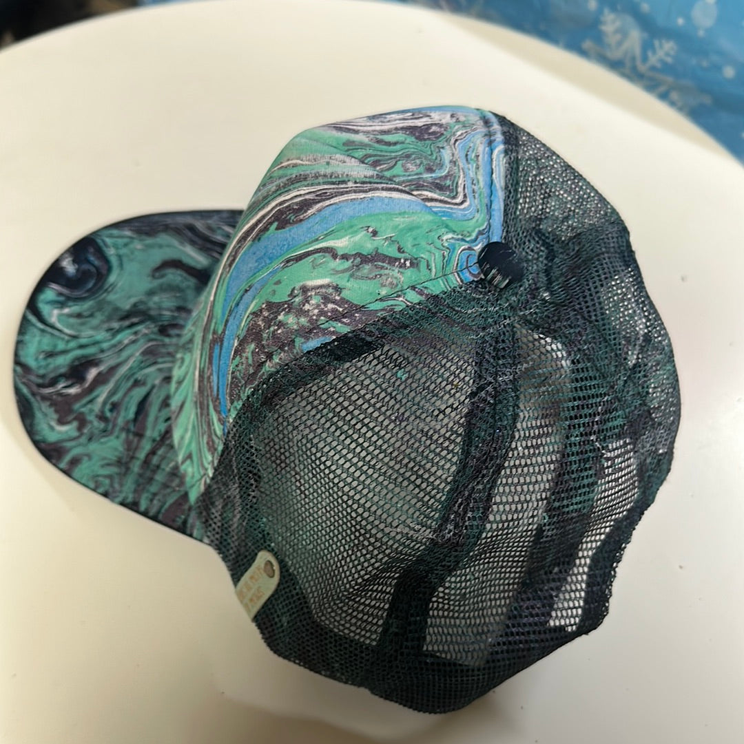 Water Marbled Truckers Hat! Blue, Teal & Purple