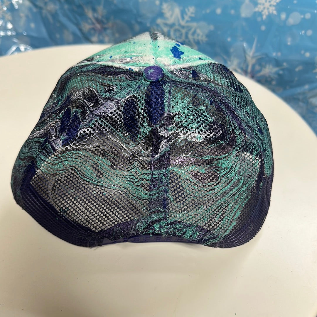 Water Marbled Truckers Hat! Purple, Blues & Teal