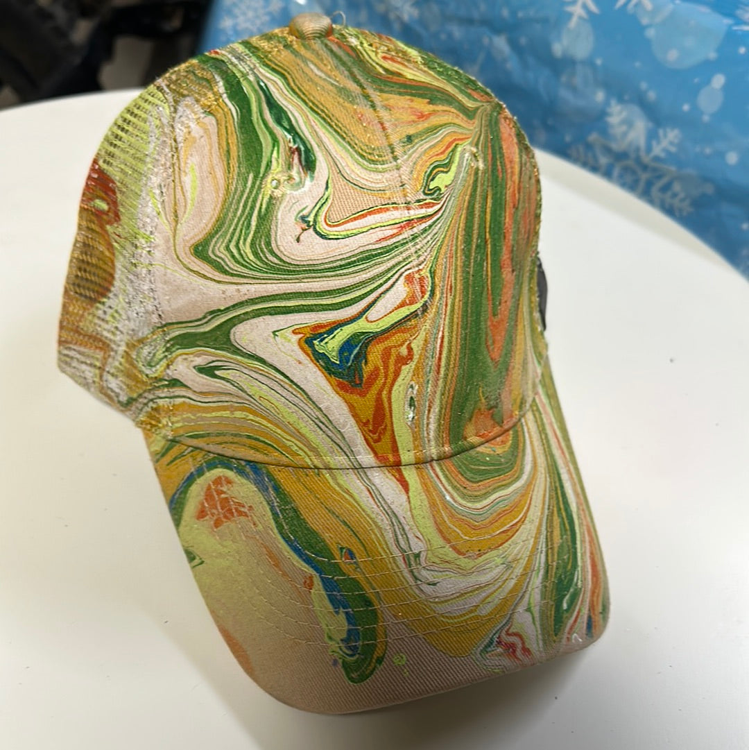 Water Marbled Baseball Hat! Browns, Greens and Orange