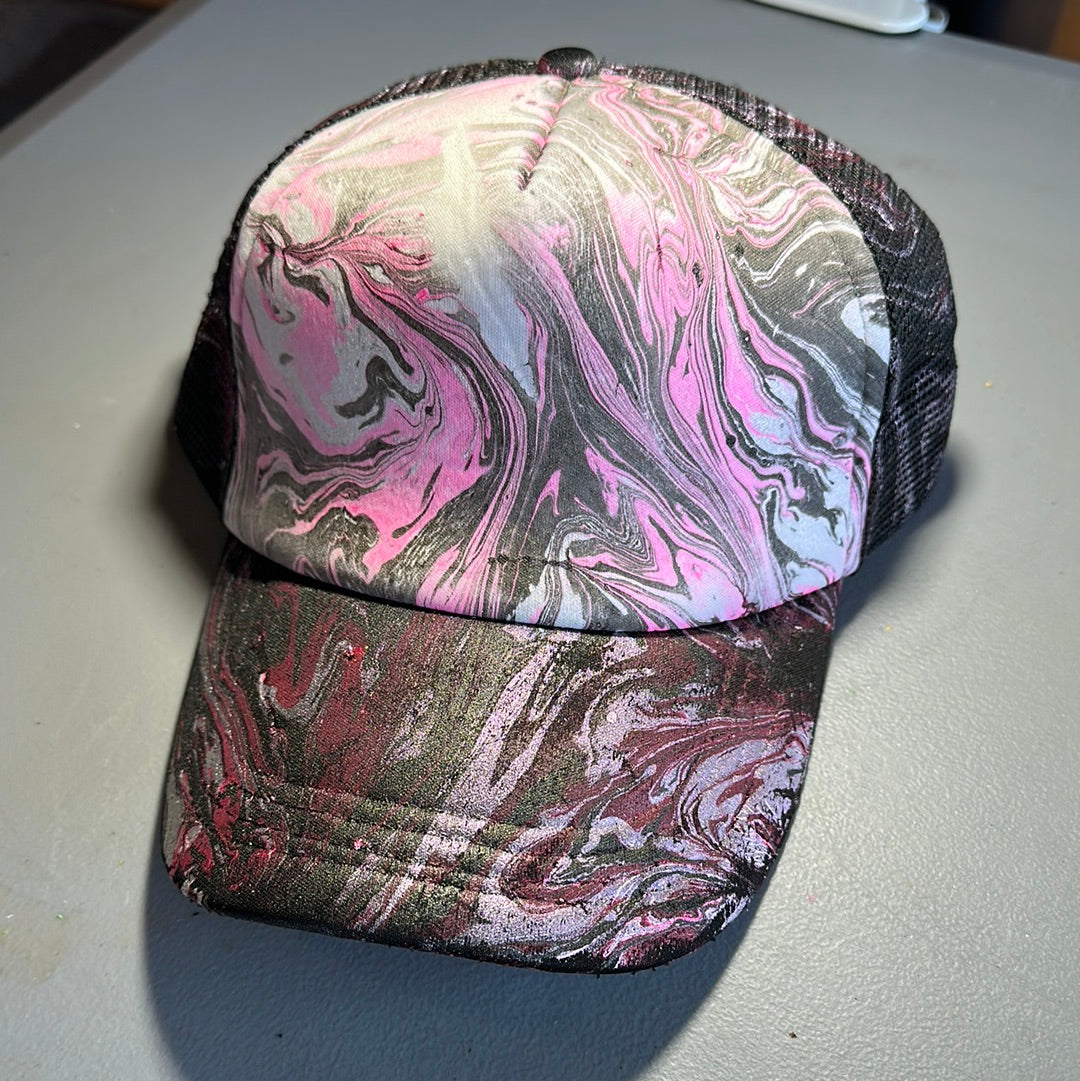 Water Marbled Truckers Hat! Pink, White & Black