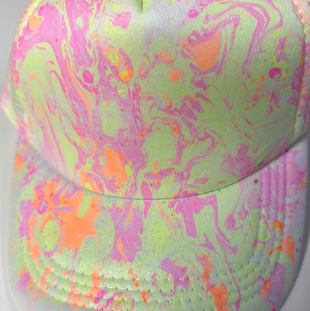 Water Marbled Truckers Hat! White & Neon Colors