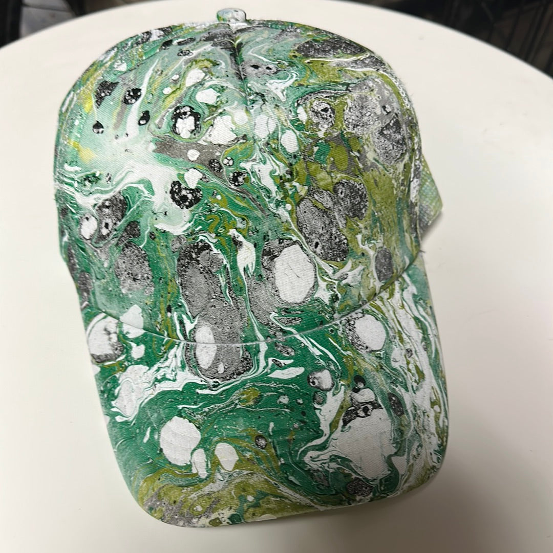 Water Marbled Truckers Hat! Green & Black