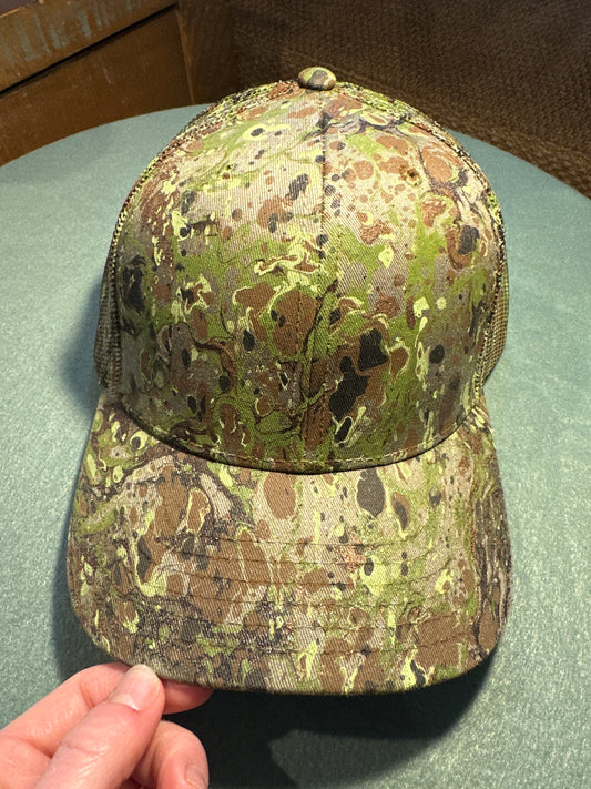 Water Marbled Truckers Hat! Camo! Greens & Browns!