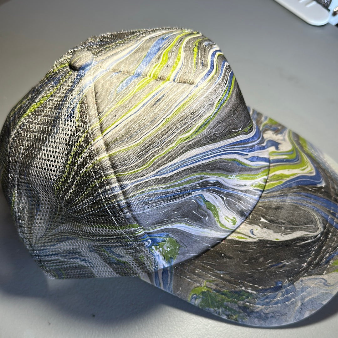 Water Marbled Truckers Hat! Black, Gray, Olive & Navy