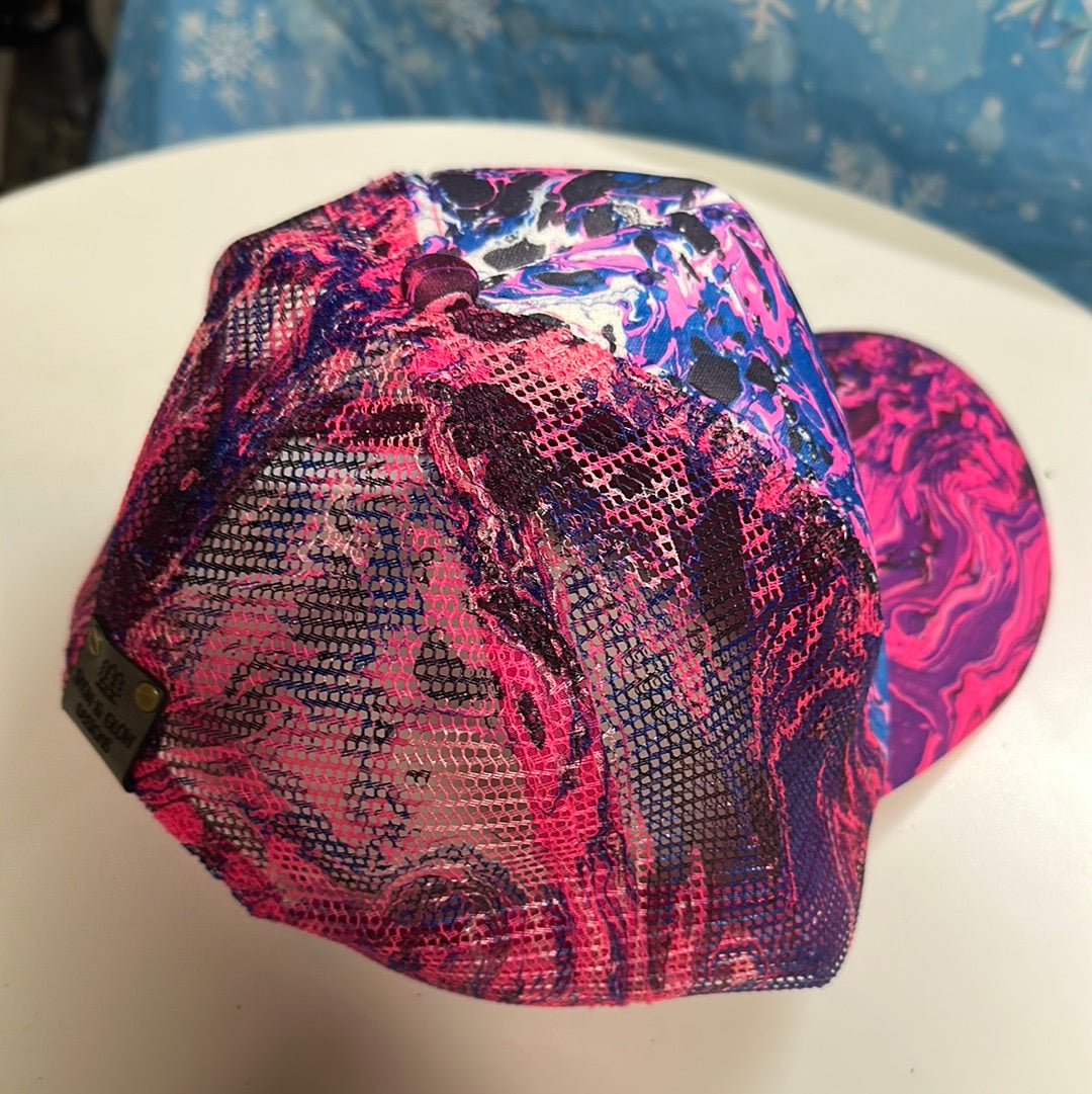 Water Marbled Truckers Hat! Pink, Blue & Black