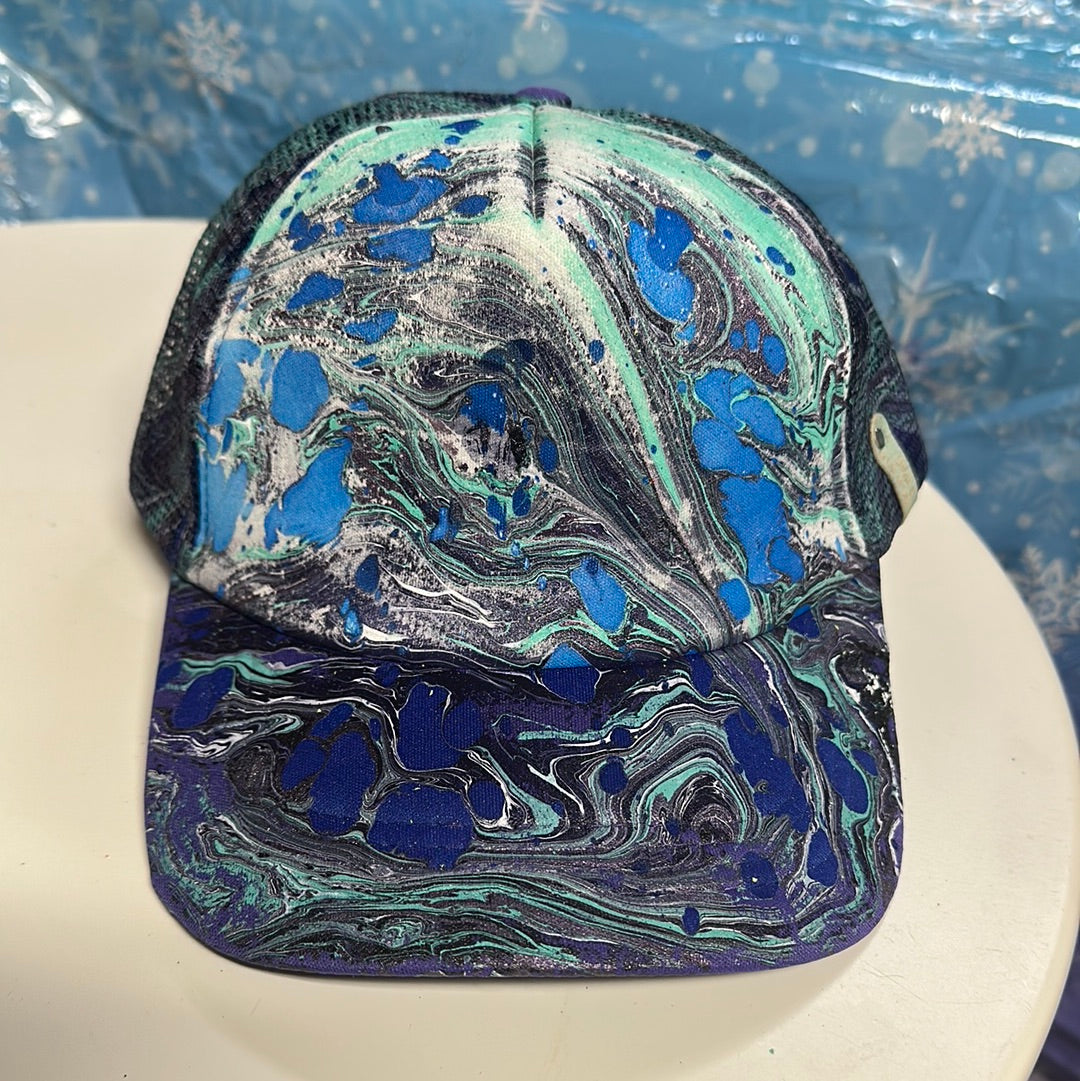 Water Marbled Truckers Hat! Purple, Blues & Teal
