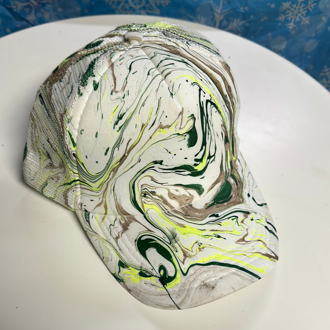 Water Marbled Truckers Hat! Brown & Greens