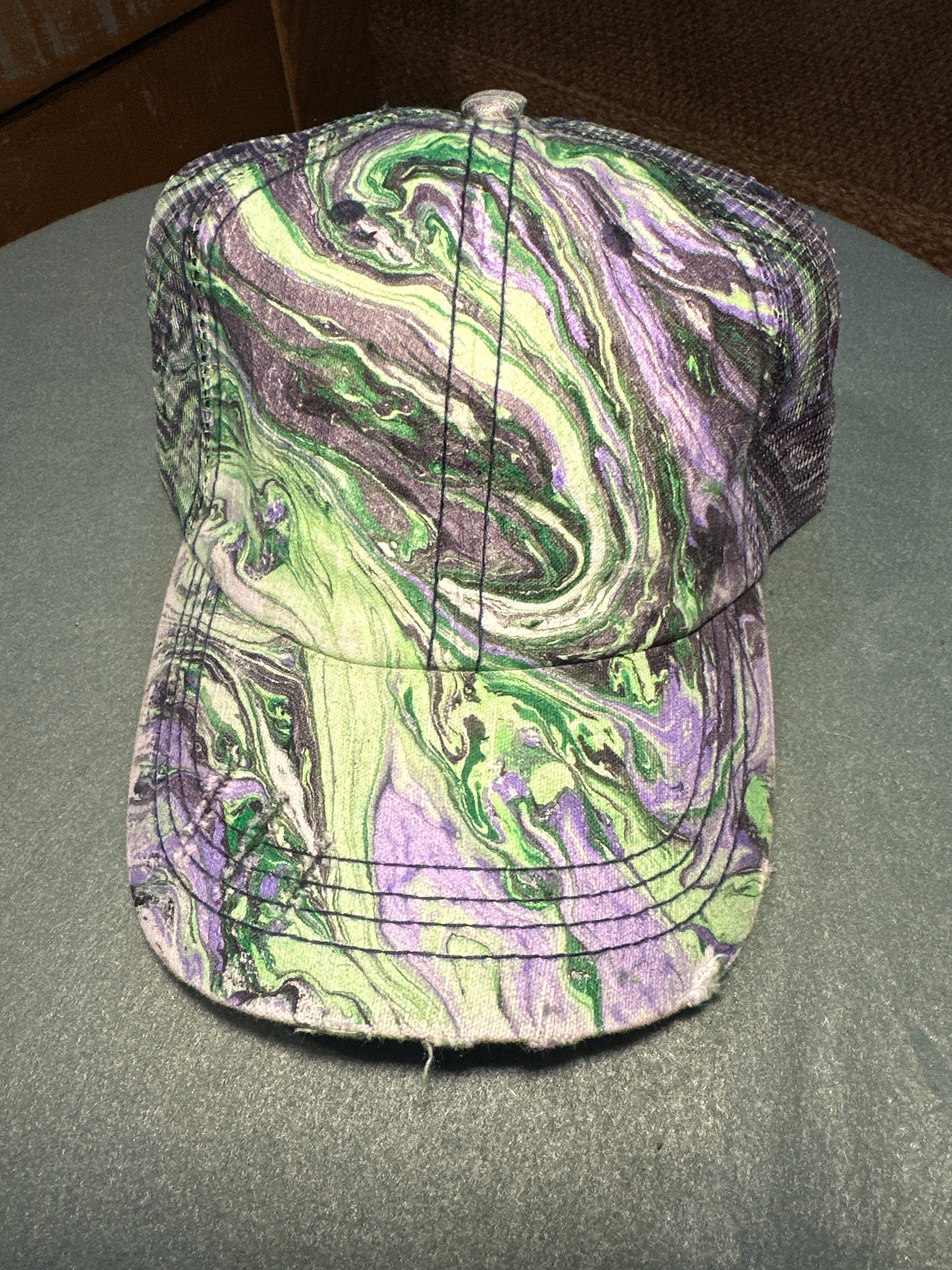 Water Marbled Baseball Hat! Purples & Greens!