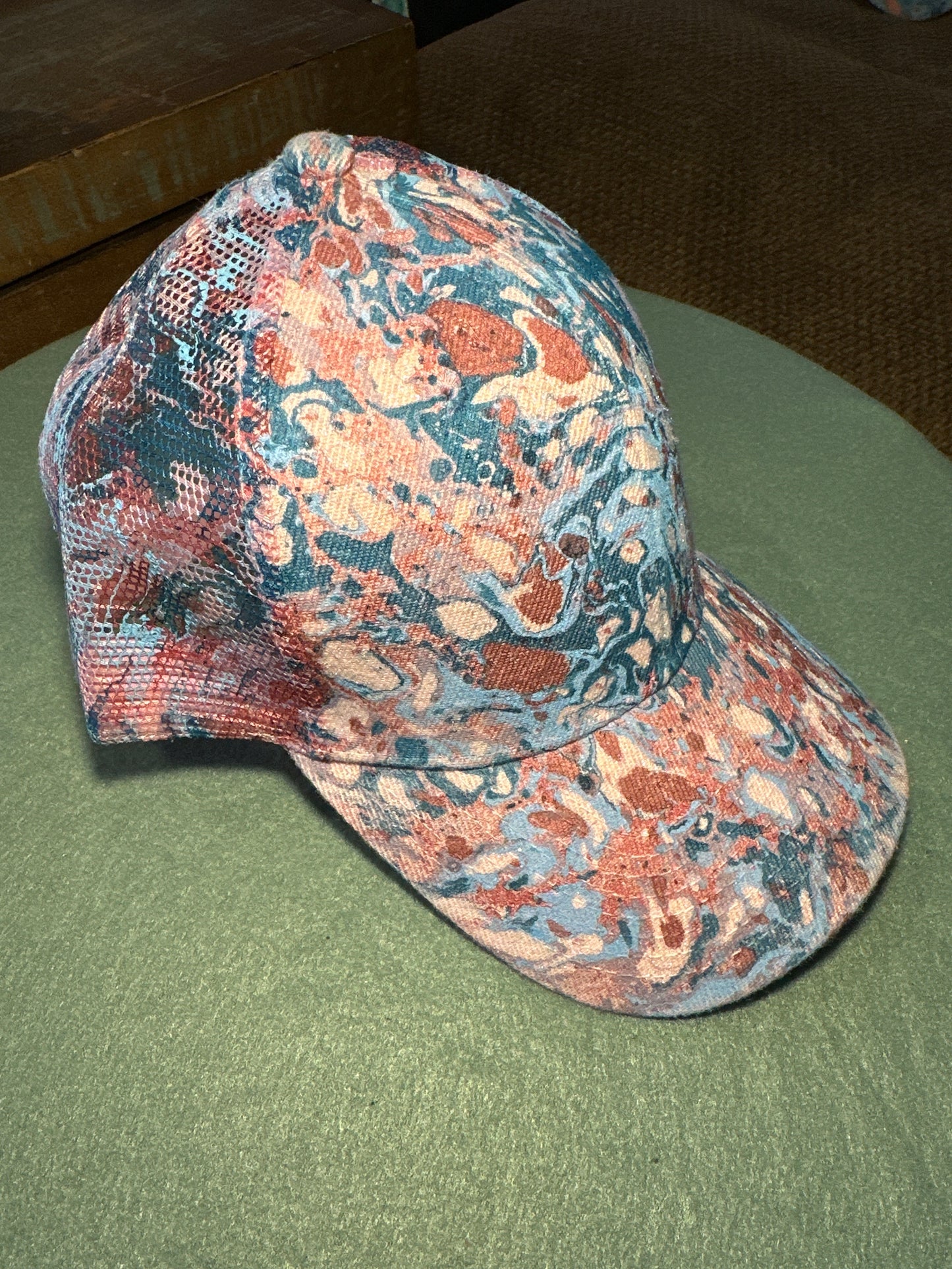Water Marbled Baseball Hat! Pinks & Turquoise!