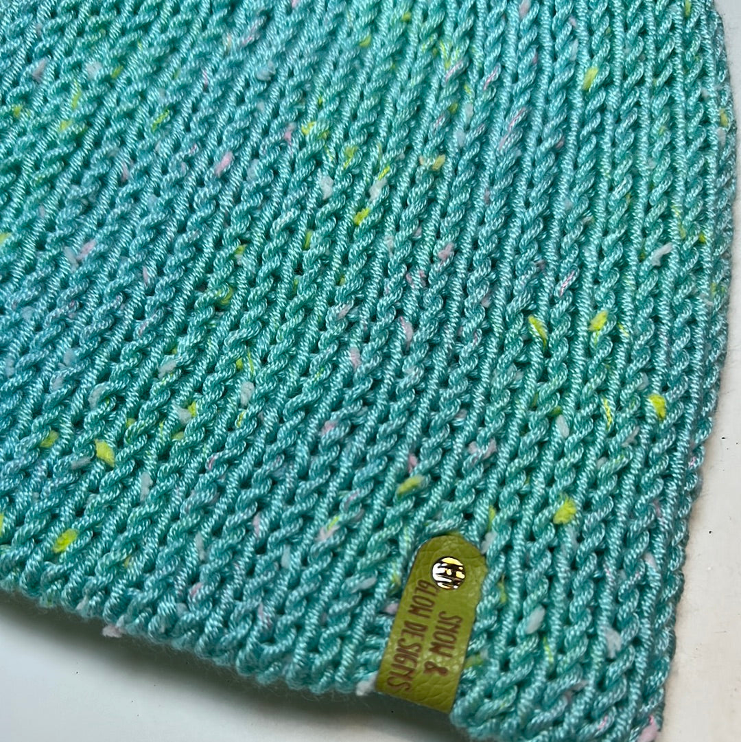 TODDLER - Handmade Beanie! Aqua with pastel speckles!