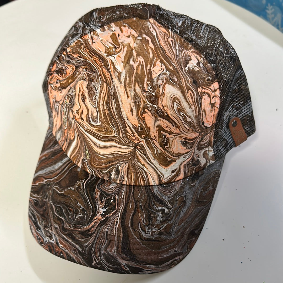 Water Marbled Truckers Hat! Browns & Orange