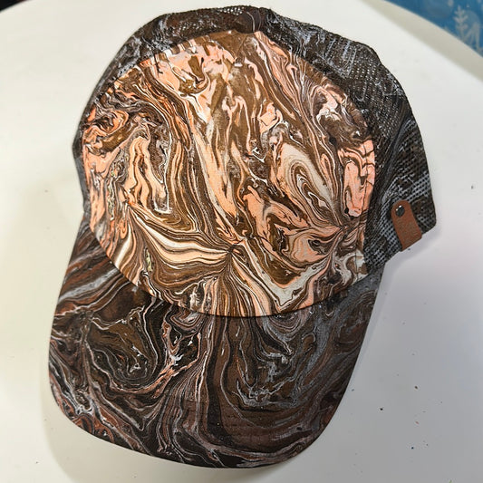 Water Marbled Truckers Hat! Browns & Orange