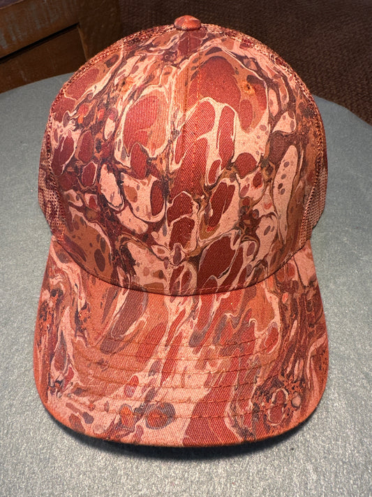 Water Marbled Truckers Hat! Shades of Brown & Rust!