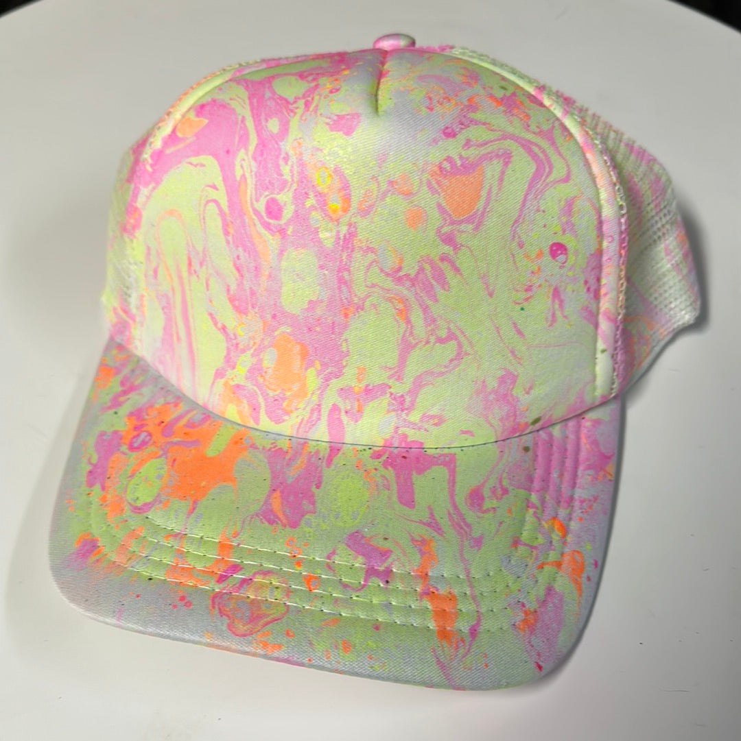 Water Marbled Truckers Hat! White & Neon Colors