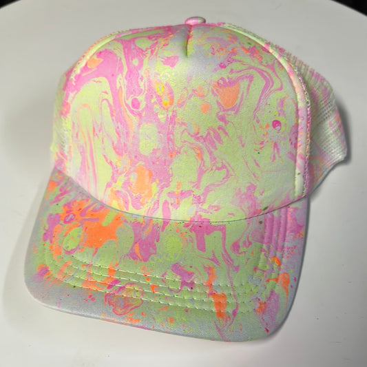 Water Marbled Truckers Hat! White & Neon Colors