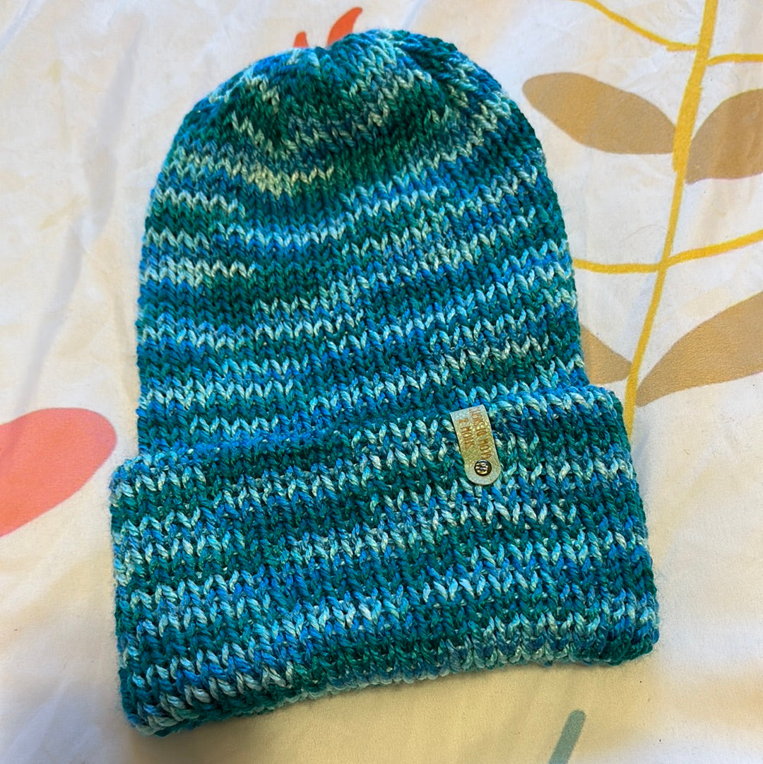 Handmade Beanie! Metallic Teal Pattern