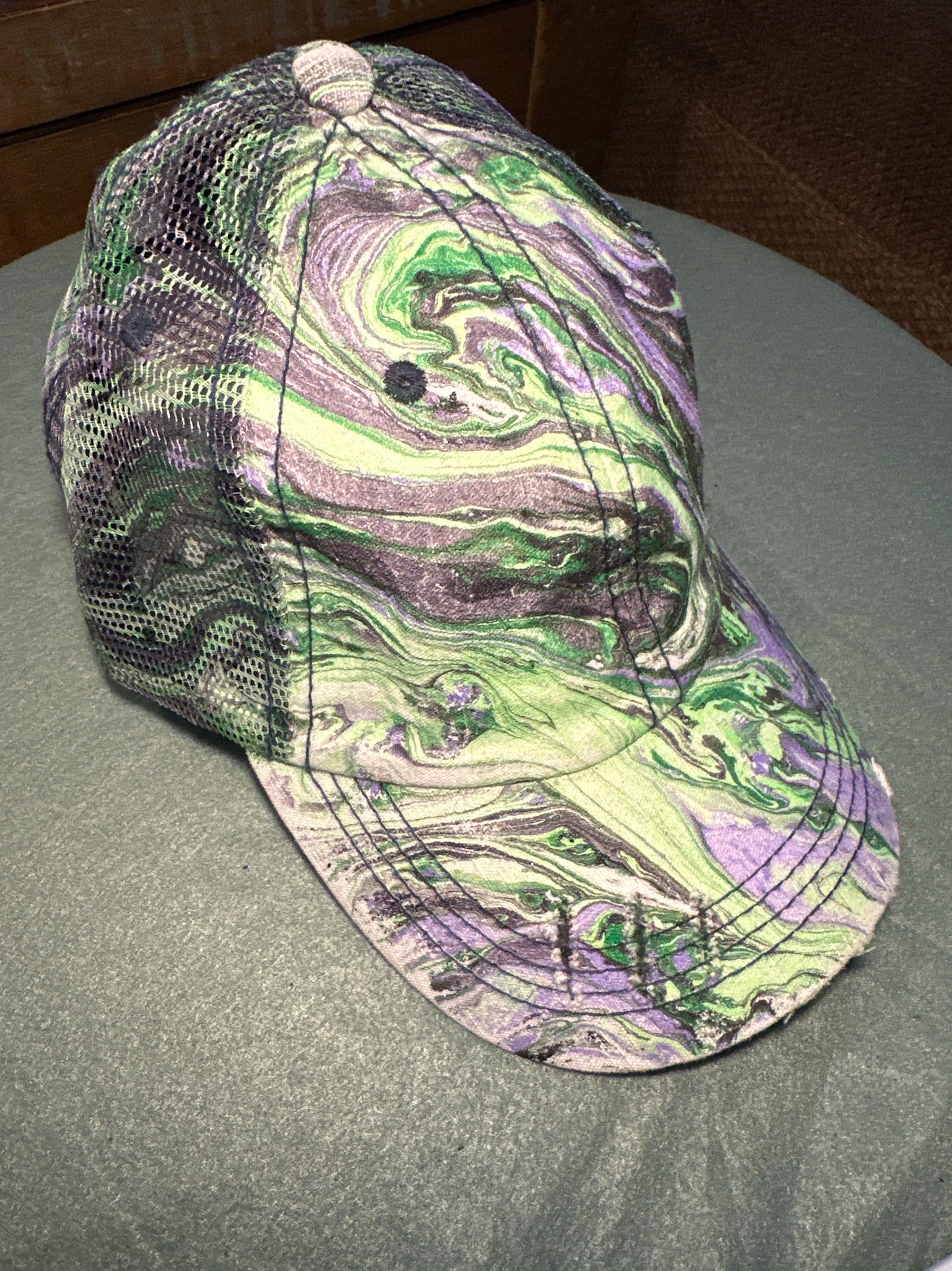 Water Marbled Baseball Hat! Purples & Greens!