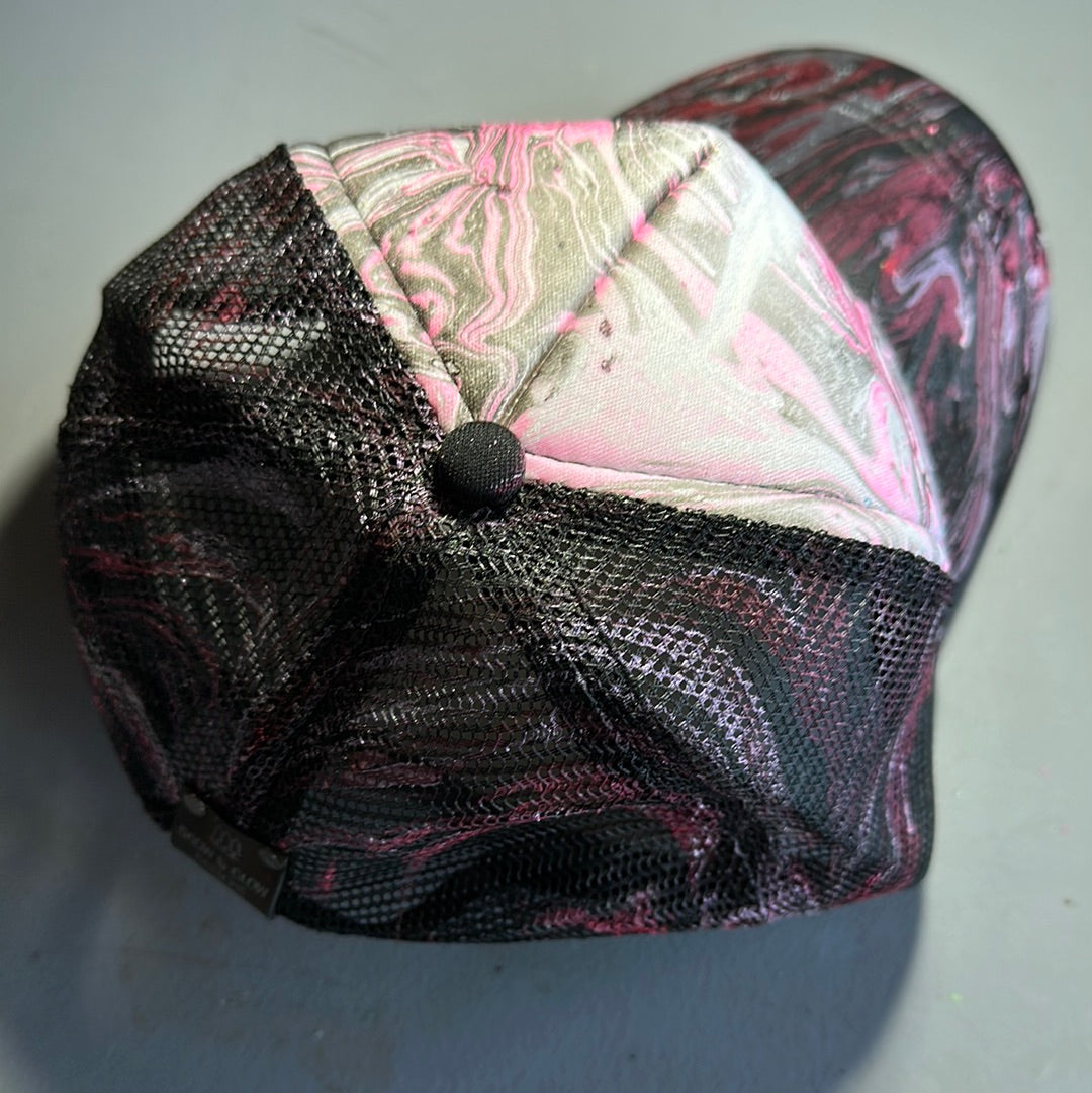 Water Marbled Truckers Hat! Pink, White & Black