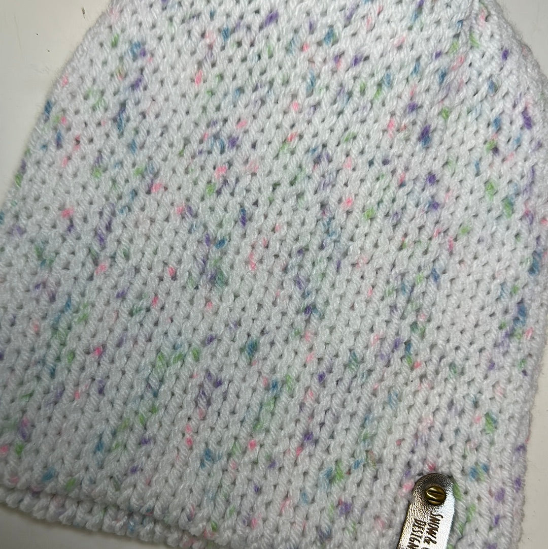 TODDLER - Handmade Beanie! White with pastel speckles!
