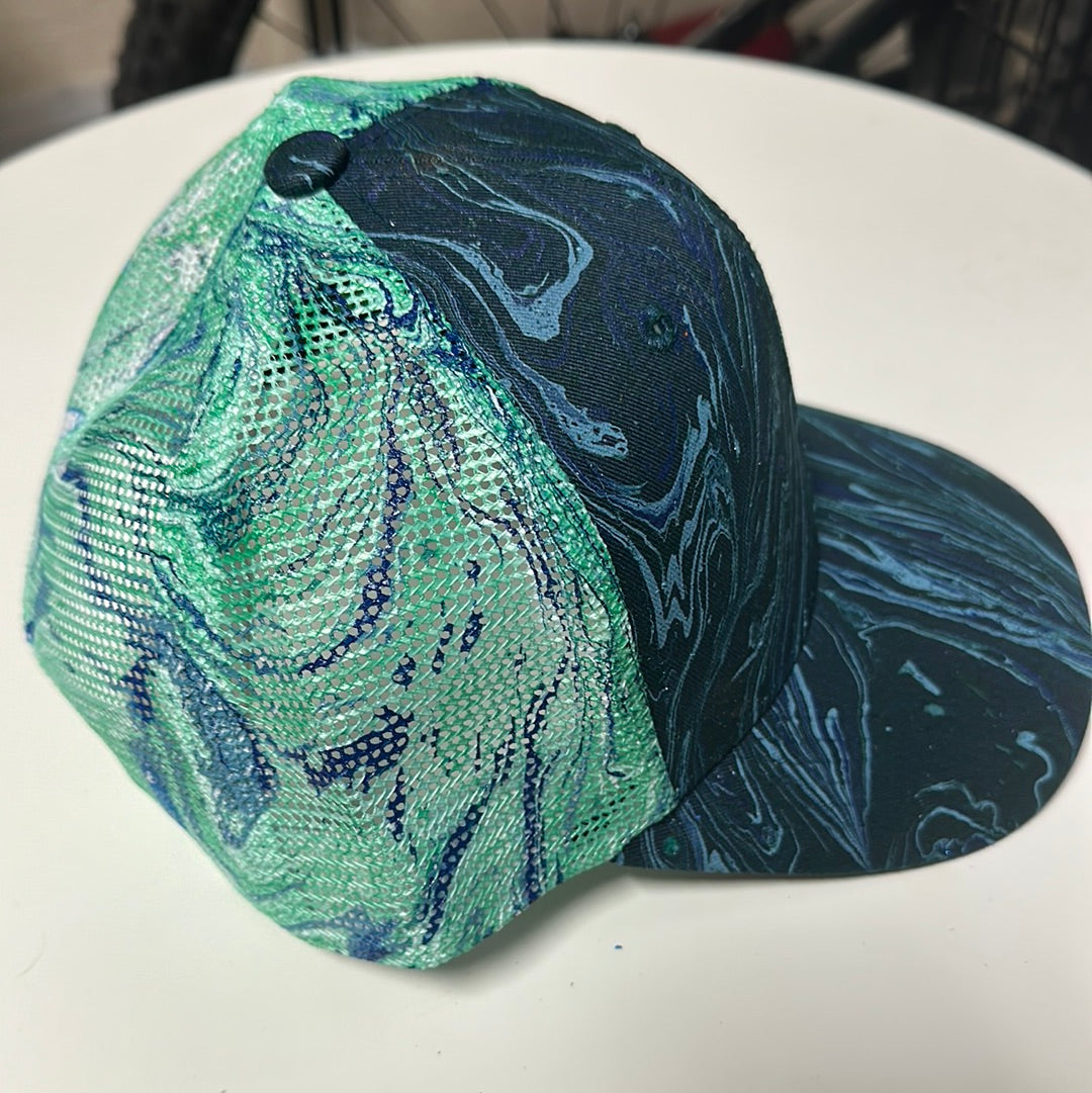 Water Marbled Truckers Hat! Navy & Teal