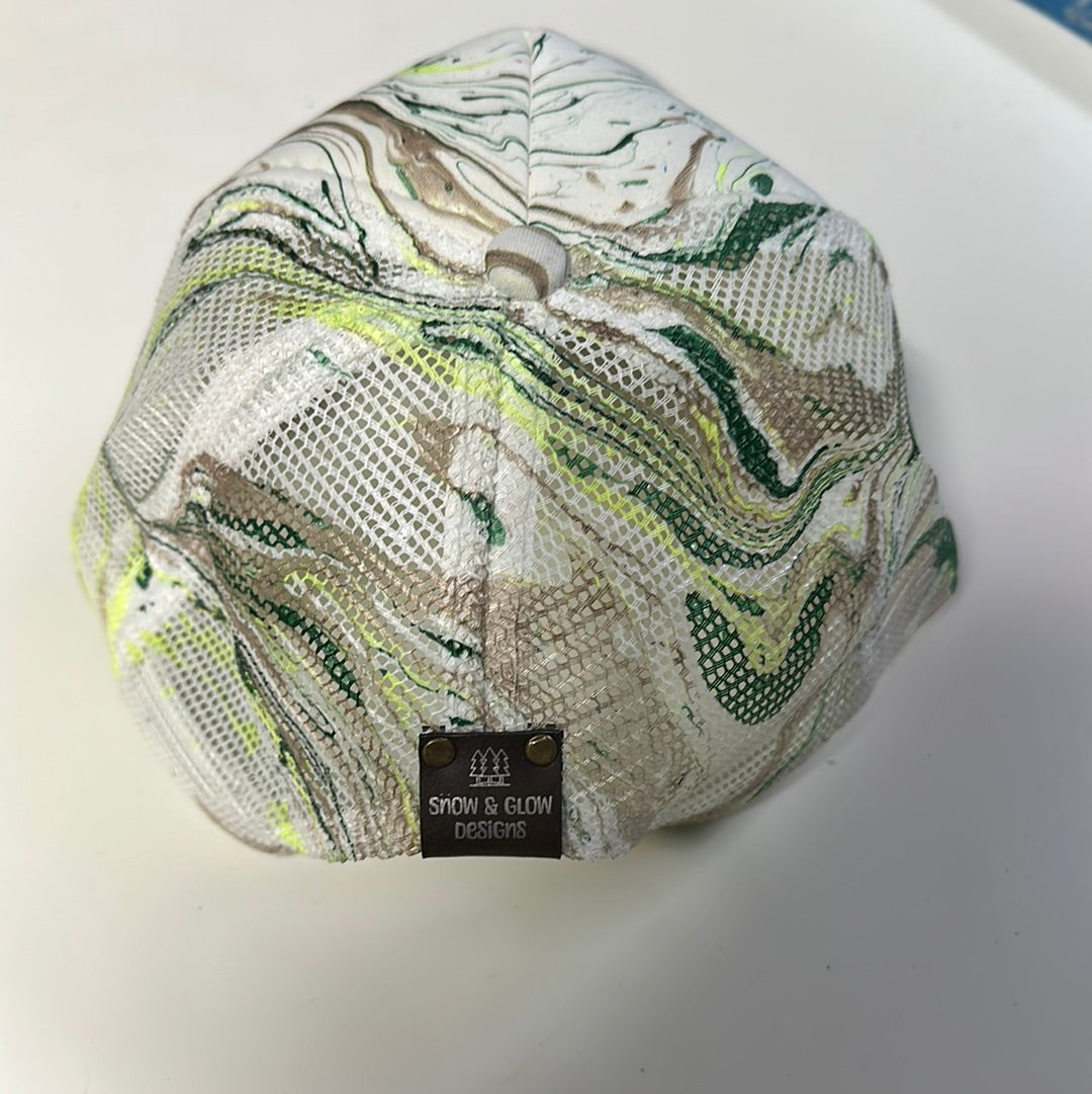 Water Marbled Truckers Hat! Brown & Greens