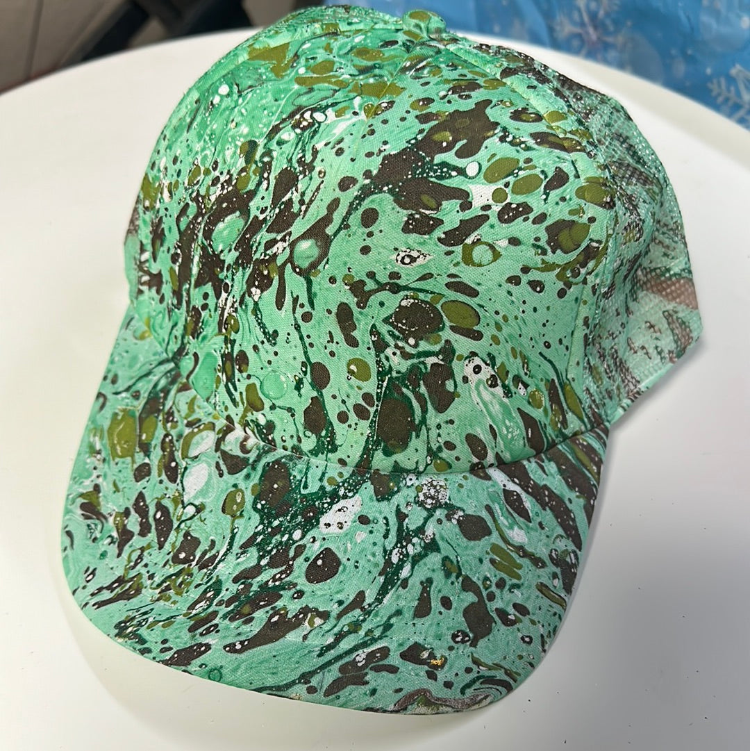 Water Marbled Truckers Hat! Teal, Olive & Brown