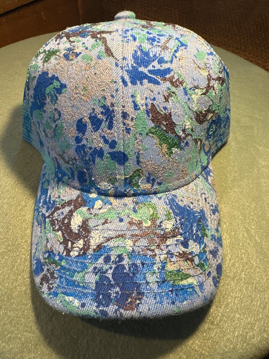 Water Marbled Baseball Hat! Blues, Silver, Teal & Purple!
