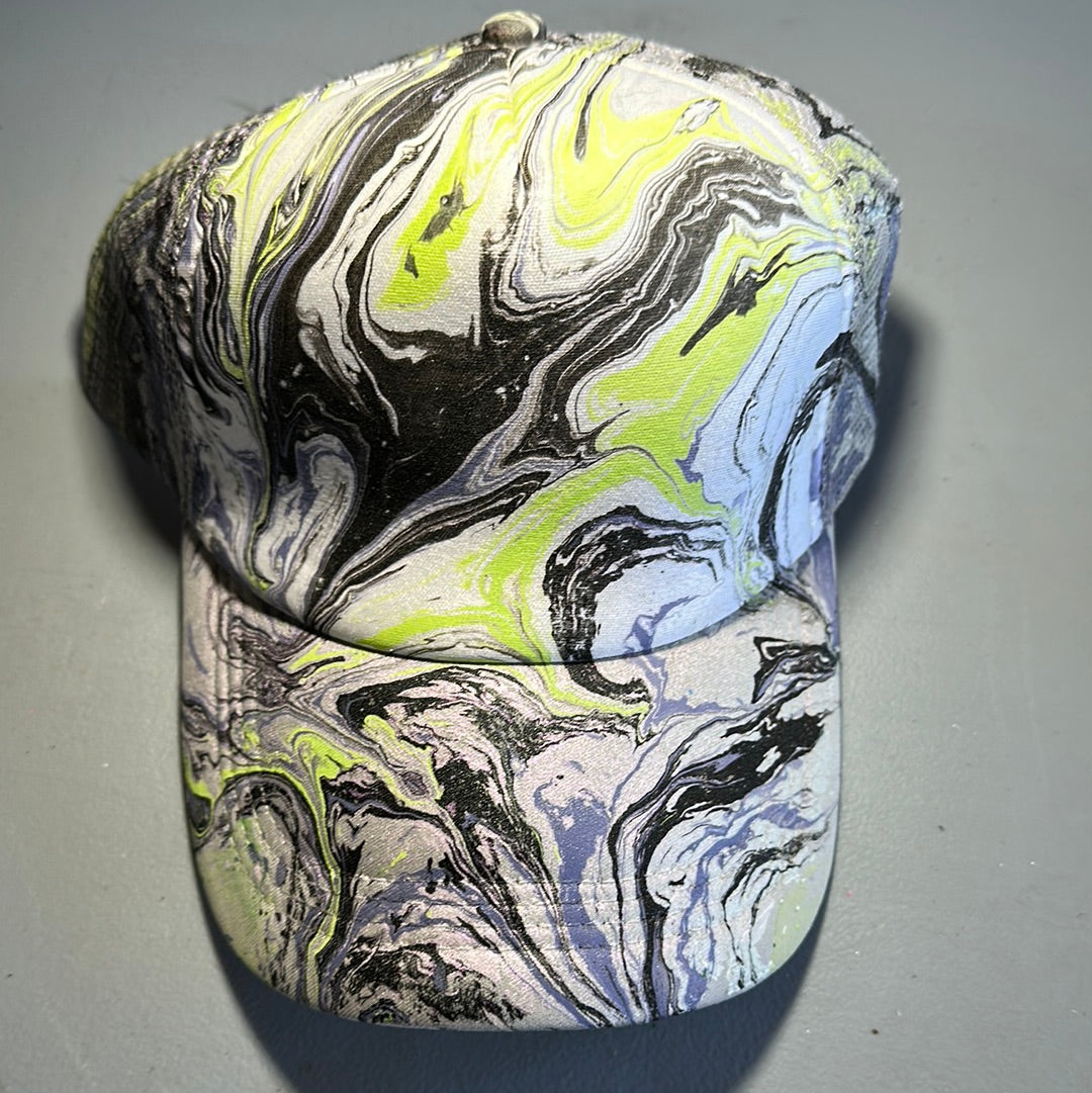 Water Marbled Truckers Hat! Purple, Lime, Gray & Black