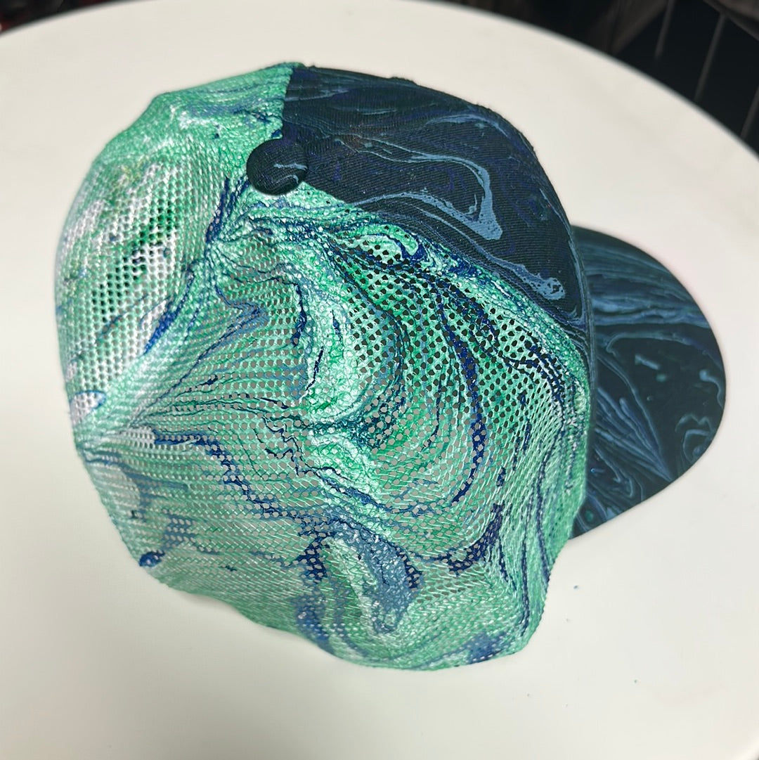 Water Marbled Truckers Hat! Navy & Teal