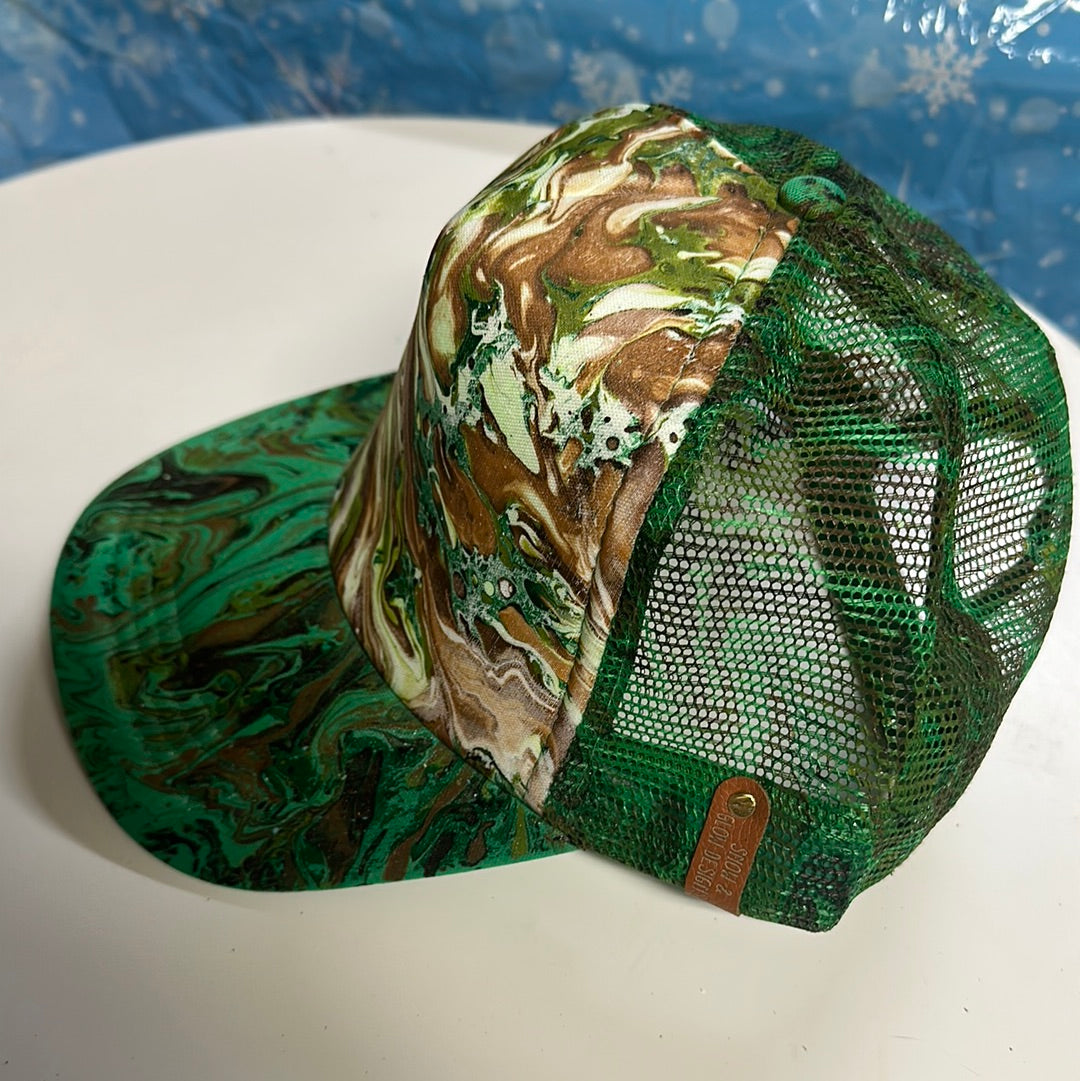 Water Marbled Truckers Hat! Greens & Browns