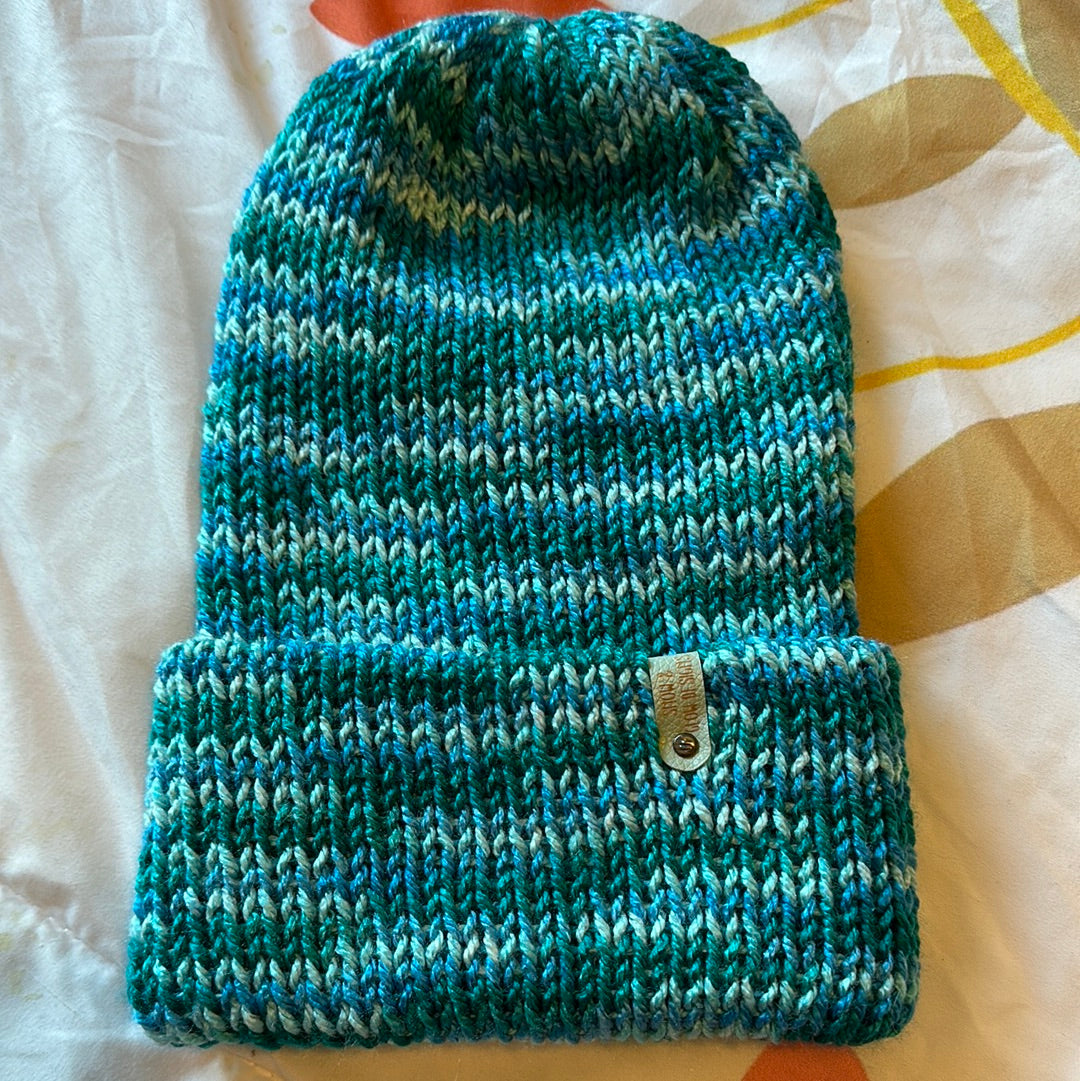 Handmade Beanie! Metallic Teal Pattern