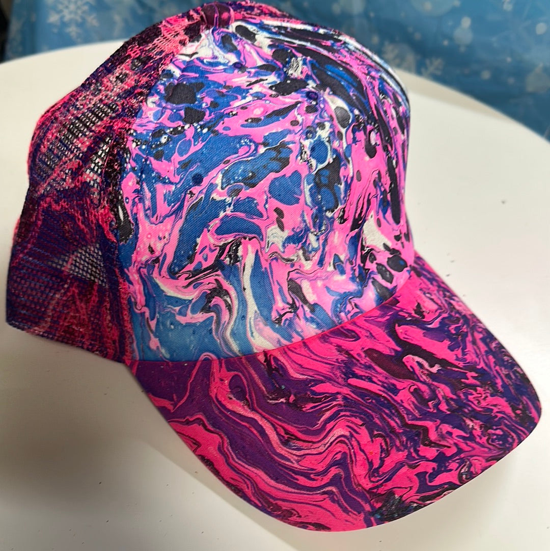 Water Marbled Truckers Hat! Pink, Blue & Black