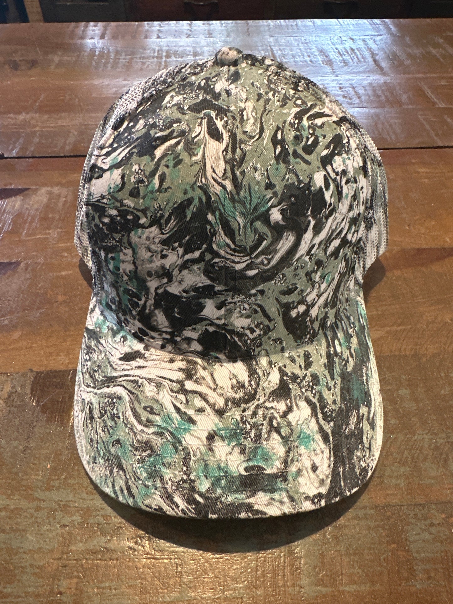 Water Marbled Truckers Hat! Light Green, Aqua, Black & Gray