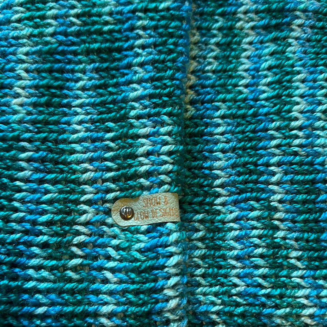 Handmade Beanie! Metallic Teal Pattern